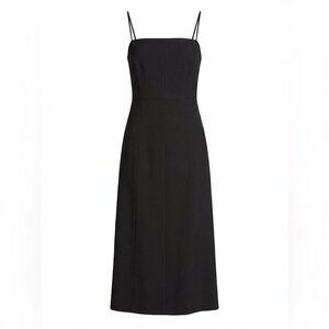 Theory Women’s Strappy Midi Dress • Black Linen Blend Chic Minimalist